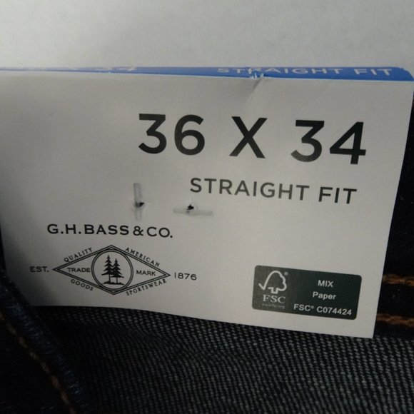 GH Bass Men's Jeans Size 36x34 Blue Denim Straight Fit 5 Pocket Stretch - Picture 7 of 7